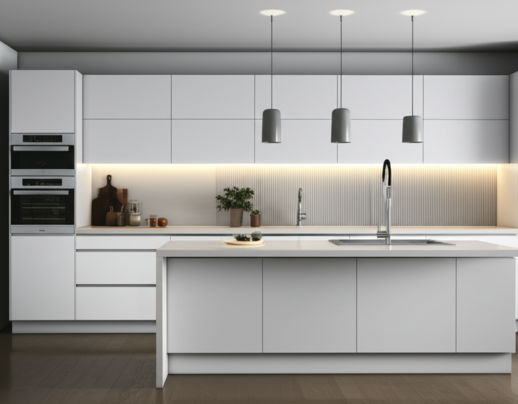 Sistema de iluminación LED residencial en cocina moderna con control